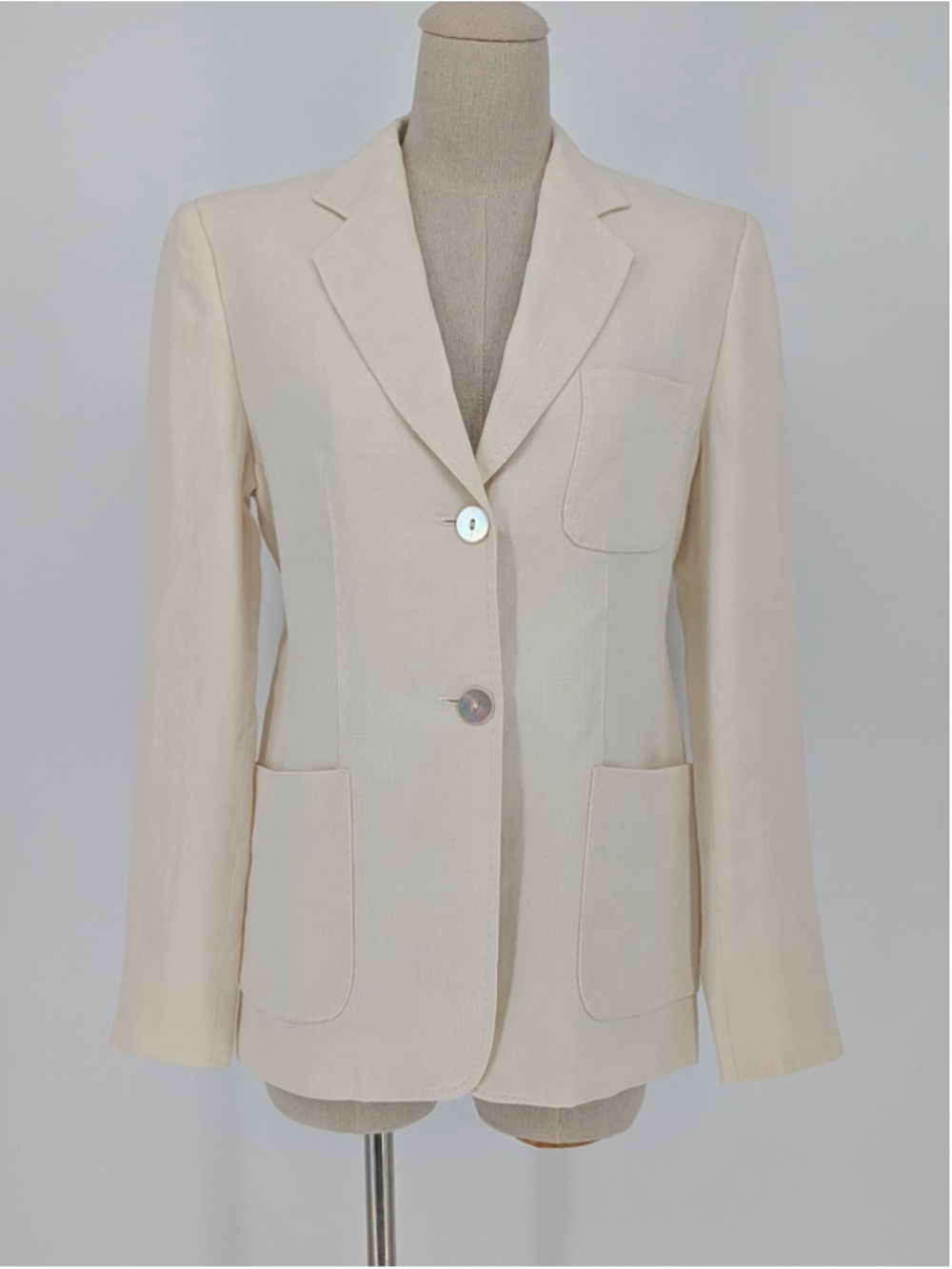 Max Mara Pure Linen Blazer US 6 IT 42 Ivory Cream Made Italy Patch Pocket